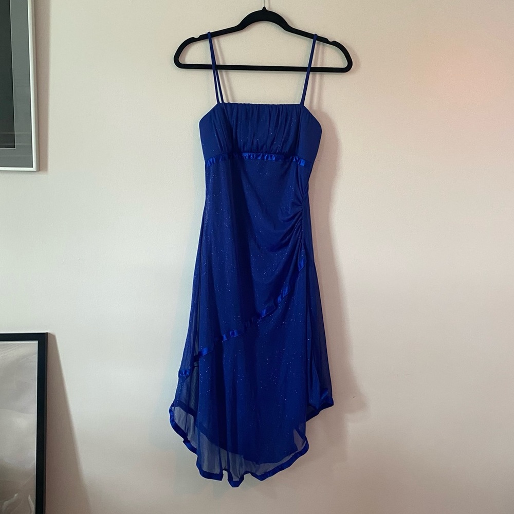 y2k asymmetrical sparkley prom formal midi dress